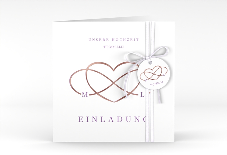 Hochzeitseinladung Infinity quadr. Klappkarte lila rosegold