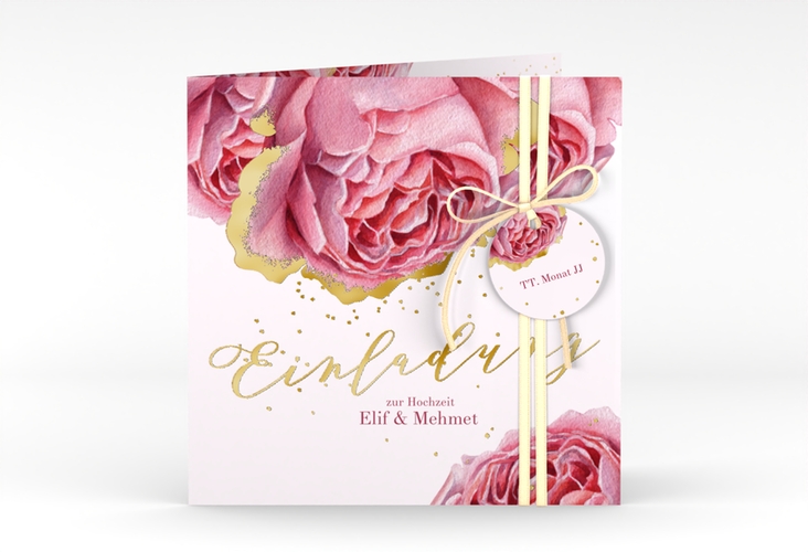 Hochzeitseinladung Cherie quadr. Klappkarte rosa gold