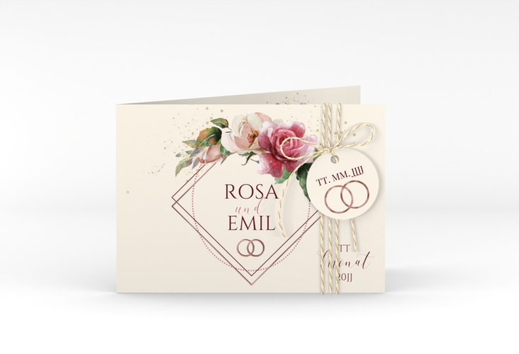 Hochzeitseinladung Rosenbogen A6 Klappkarte quer rosegold