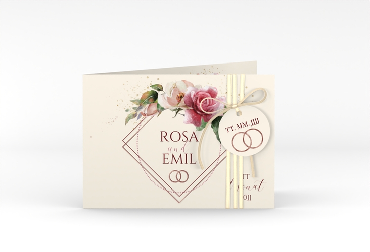 Hochzeitseinladung Rosenbogen A6 Klappkarte quer rosegold