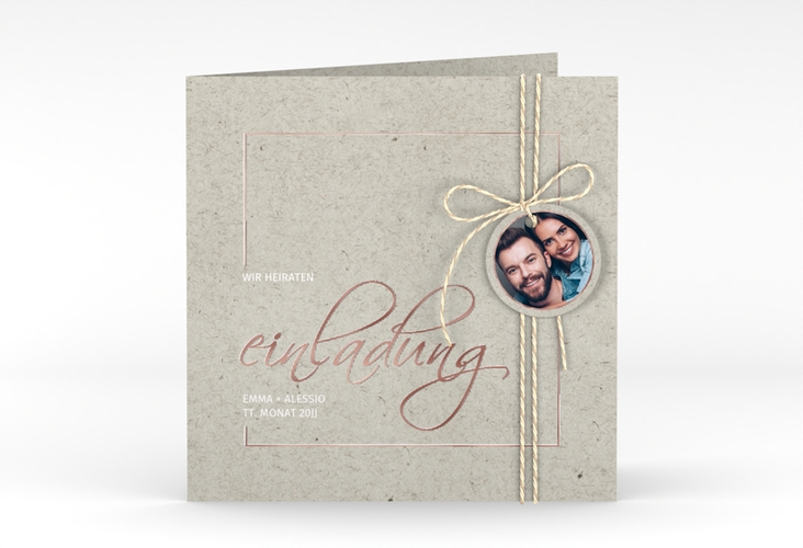 Hochzeitseinladung Simple Line quadr. Klappkarte grau rosegold