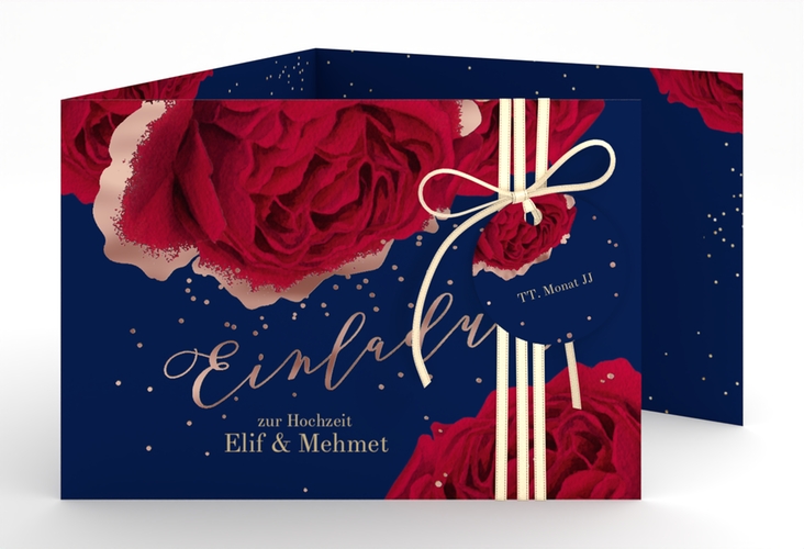 Hochzeitseinladung Cherie A6 Doppel-Klappkarte rosegold