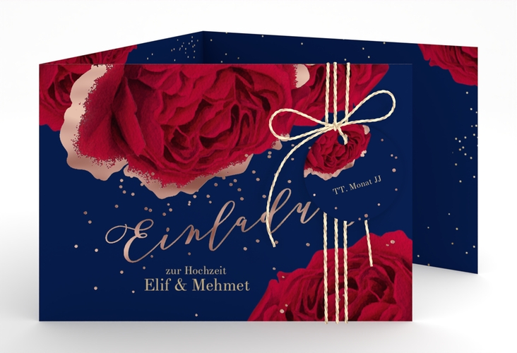 Hochzeitseinladung Cherie A6 Doppel-Klappkarte rosegold