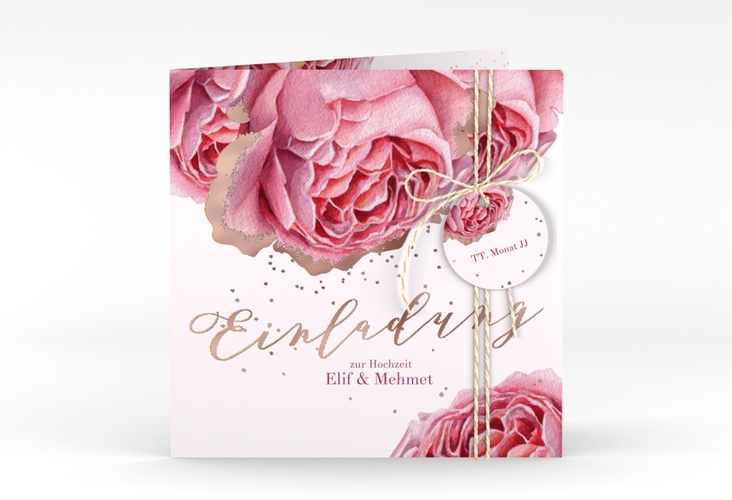Hochzeitseinladung Cherie quadr. Klappkarte rosa rosegold