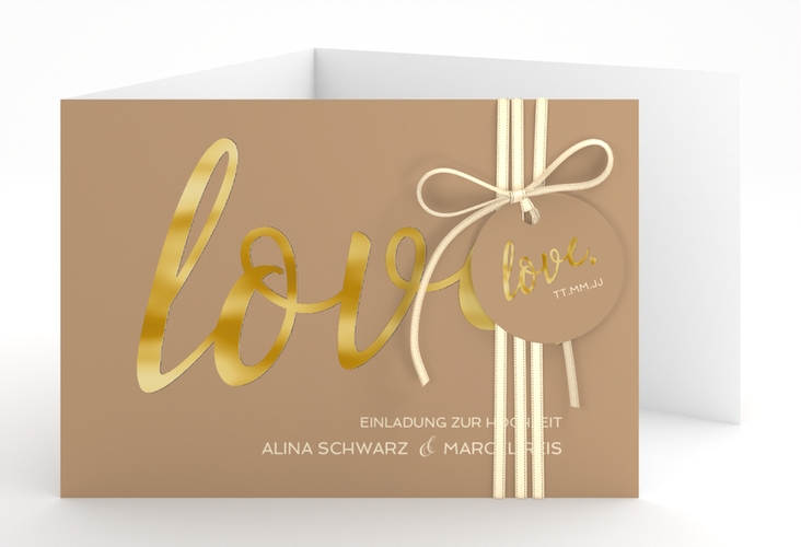 Hochzeitseinladung Glam A6 Doppel-Klappkarte gold