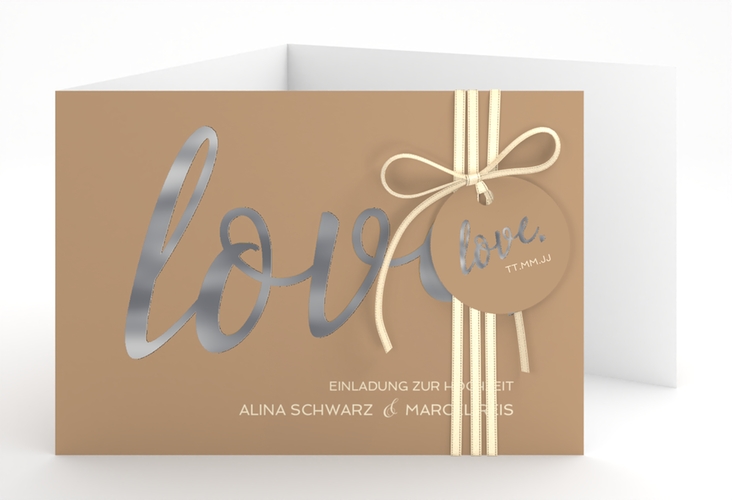 Hochzeitseinladung Glam A6 Doppel-Klappkarte silber
