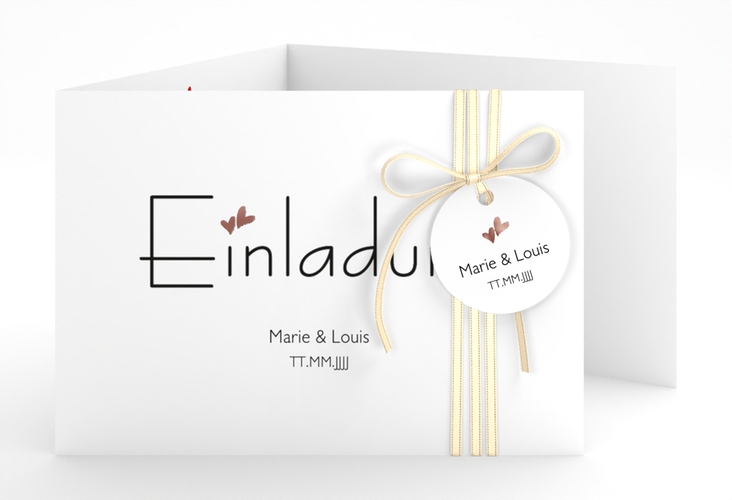 Hochzeitseinladung Twohearts A6 Doppel-Klappkarte rosegold