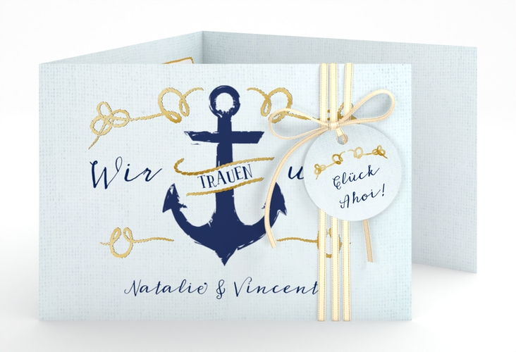 Hochzeitseinladung Anker A6 Doppel-Klappkarte gold