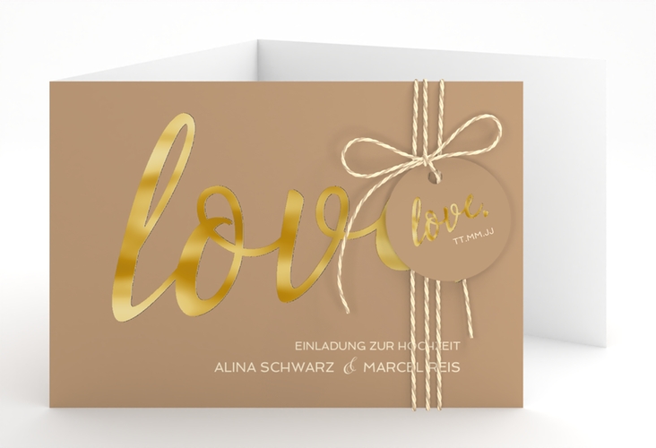 Hochzeitseinladung Glam A6 Doppel-Klappkarte gold