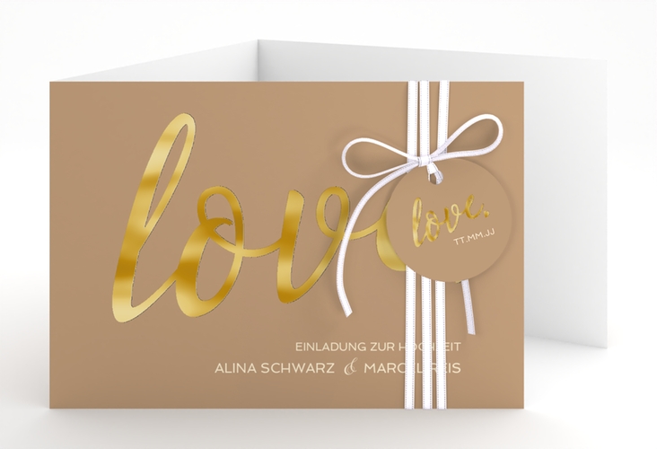 Hochzeitseinladung Glam A6 Doppel-Klappkarte gold