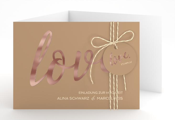 Hochzeitseinladung Glam A6 Doppel-Klappkarte rosegold
