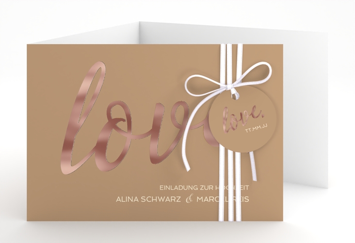 Hochzeitseinladung Glam A6 Doppel-Klappkarte rosegold