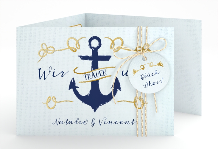 Hochzeitseinladung Anker A6 Doppel-Klappkarte gold