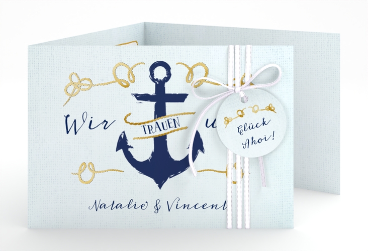 Hochzeitseinladung Anker A6 Doppel-Klappkarte gold