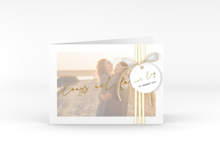Hochzeitseinladung Lucent A6 Klappkarte quer gold