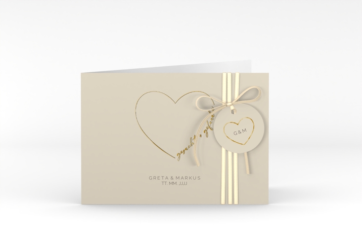 Hochzeitseinladung Lebenstraum A6 Klappkarte quer gold