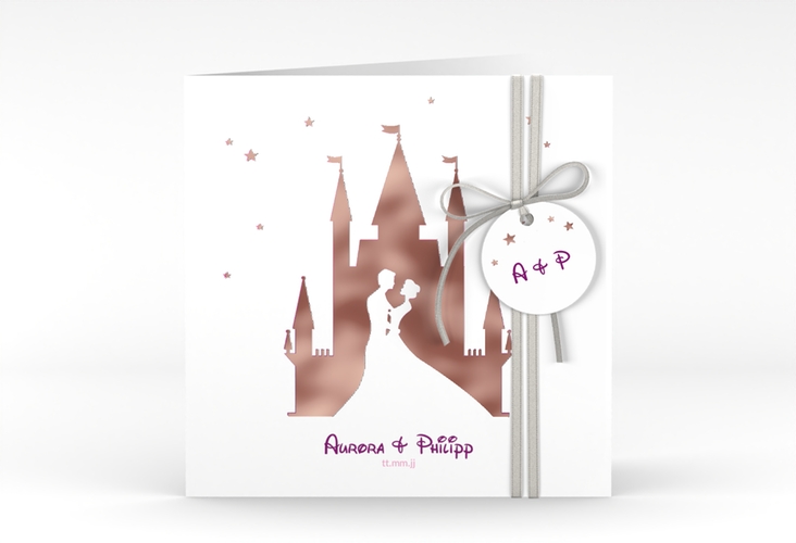 Hochzeitseinladung Castle quadr. Klappkarte pink rosegold