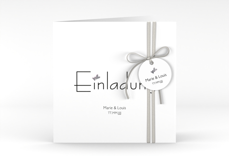 Hochzeitseinladung Twohearts quadr. Klappkarte pink silber