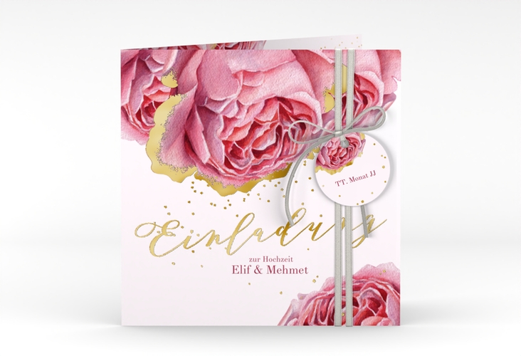 Hochzeitseinladung Cherie quadr. Klappkarte rosa gold
