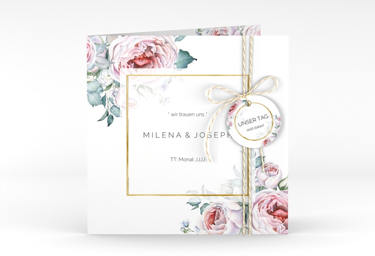 Hochzeitseinladung Embrace quadr. Klappkarte weiss gold