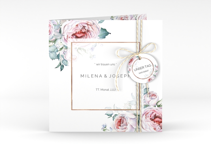 Hochzeitseinladung Embrace quadr. Klappkarte weiss rosegold