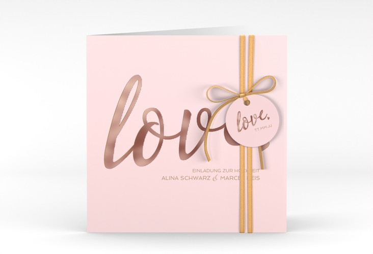 Hochzeitseinladung Glam quadr. Klappkarte rosa rosegold