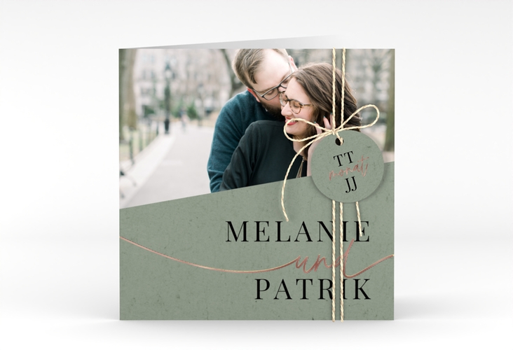Hochzeitseinladung Leichtigkeit quadr. Klappkarte gruen rosegold