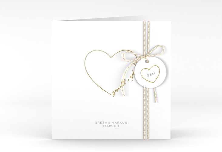 Hochzeitseinladung Lebenstraum quadr. Klappkarte weiss gold