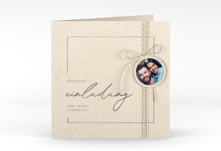Hochzeitseinladung Simple Line quadr. Klappkarte beige silber