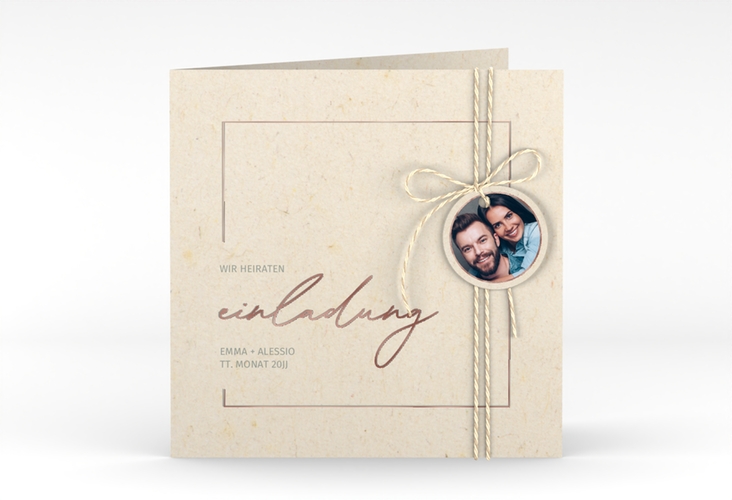 Hochzeitseinladung Simple Line quadr. Klappkarte beige rosegold