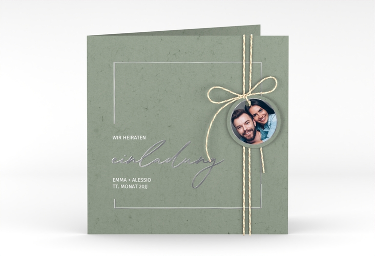 Hochzeitseinladung Simple Line quadr. Klappkarte gruen silber