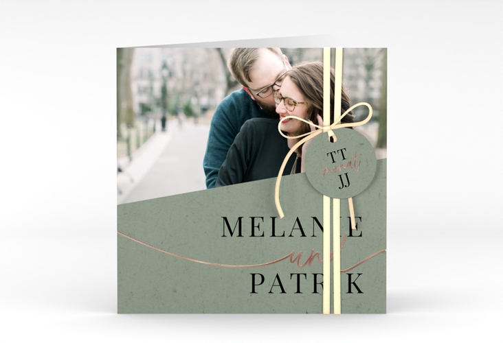 Hochzeitseinladung Leichtigkeit quadr. Klappkarte gruen rosegold