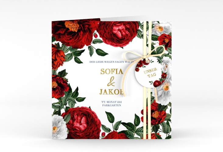 Einladungskarte Hochzeit Florista quadr. Klappkarte weiss gold