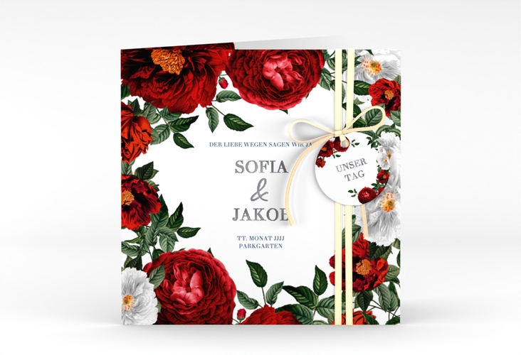 Einladungskarte Hochzeit Florista quadr. Klappkarte weiss silber