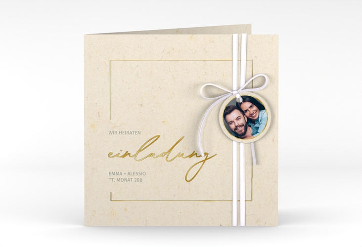 Hochzeitseinladung Simple Line quadr. Klappkarte beige gold