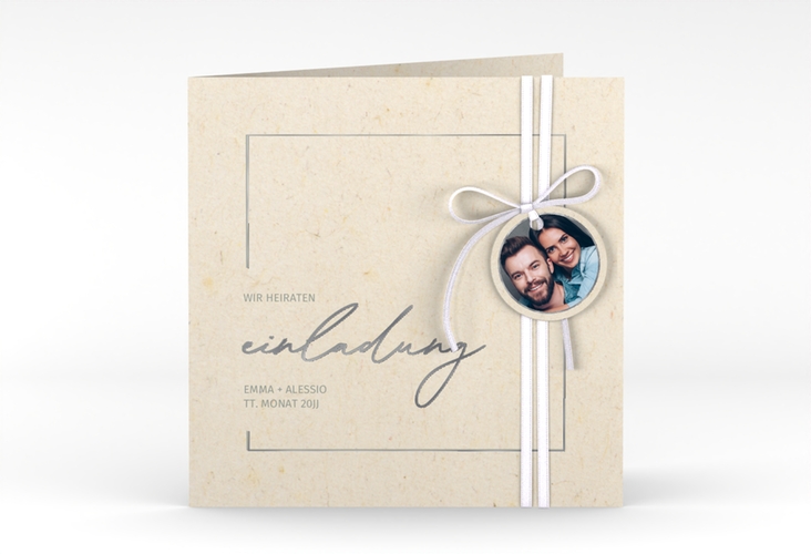 Hochzeitseinladung Simple Line quadr. Klappkarte beige silber