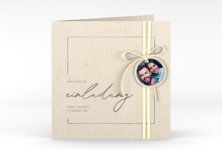 Hochzeitseinladung Simple Line quadr. Klappkarte beige silber