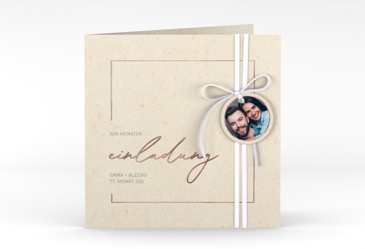 Hochzeitseinladung Simple Line quadr. Klappkarte beige rosegold