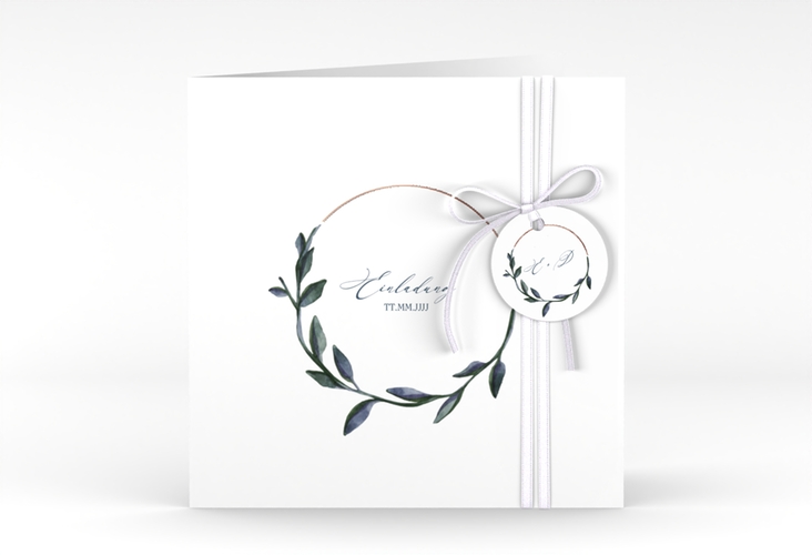 Hochzeitseinladung Botanica quadr. Klappkarte weiss rosegold
