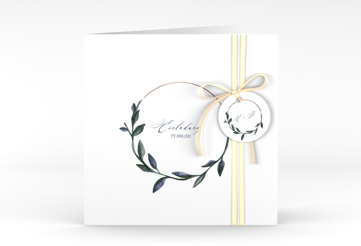 Hochzeitseinladung Botanica quadr. Klappkarte weiss rosegold
