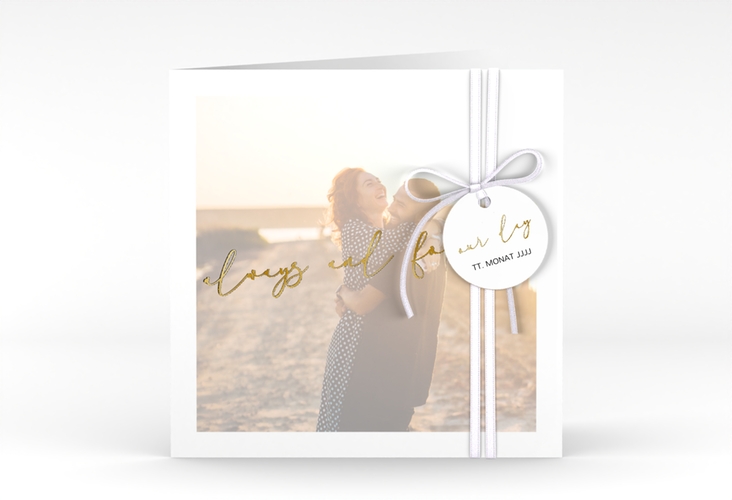 Hochzeitseinladung Lucent quadr. Klappkarte weiss gold