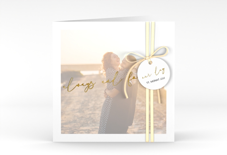 Hochzeitseinladung Lucent quadr. Klappkarte weiss gold