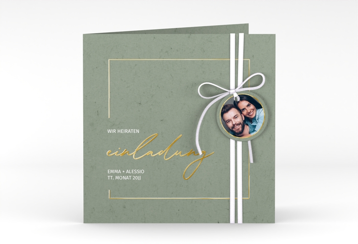Hochzeitseinladung Simple Line quadr. Klappkarte gruen gold