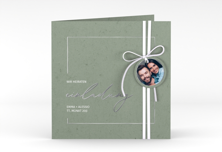 Hochzeitseinladung Simple Line quadr. Klappkarte gruen silber