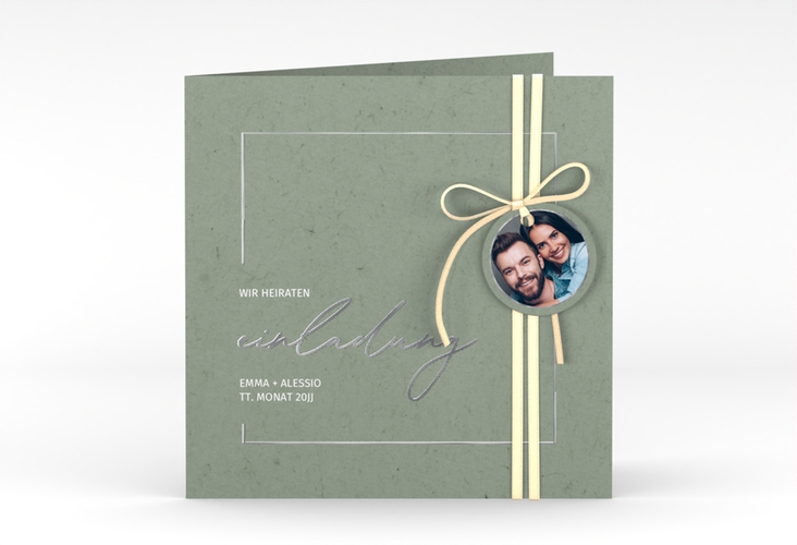 Hochzeitseinladung Simple Line quadr. Klappkarte gruen silber