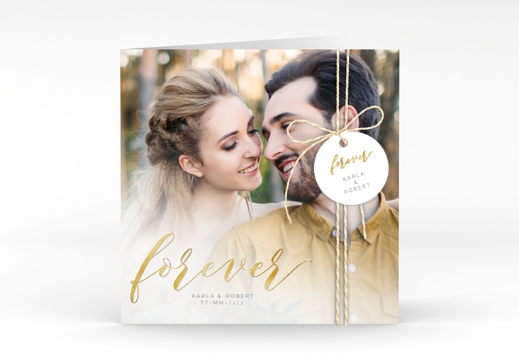 Hochzeitseinladung Promise quadr. Klappkarte weiss gold