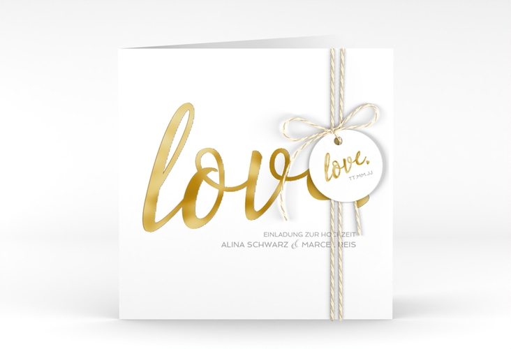 Hochzeitseinladung Glam quadr. Klappkarte weiss gold