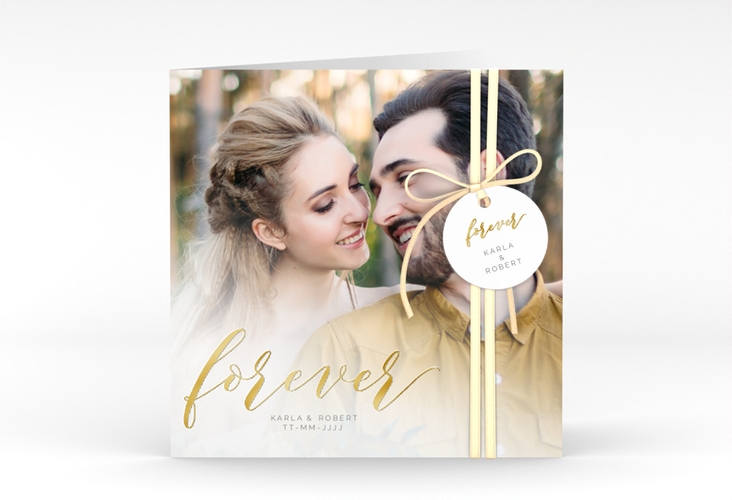 Hochzeitseinladung Promise quadr. Klappkarte weiss gold