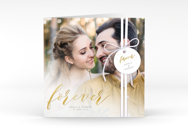 Hochzeitseinladung Promise quadr. Klappkarte weiss gold