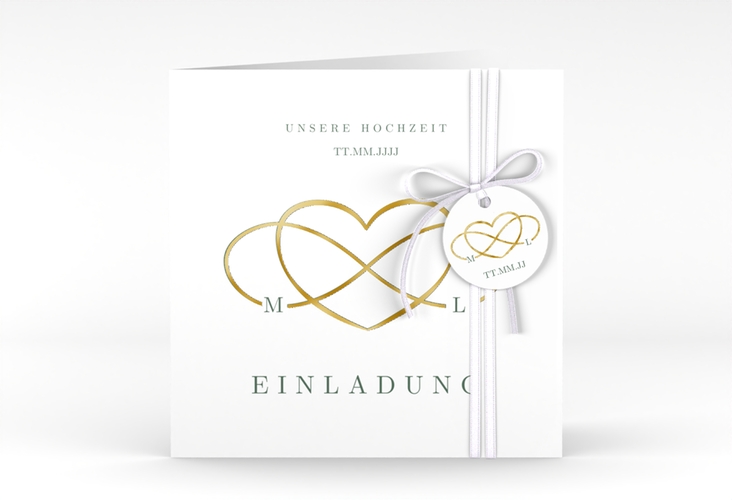 Hochzeitseinladung Infinity quadr. Klappkarte gruen gold
